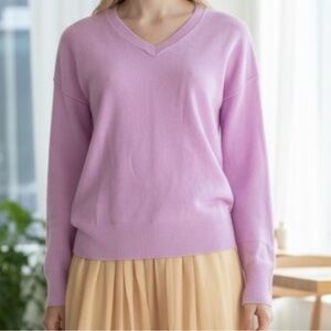 NEW Sofia Cashmere 100%  Cashmere Classic Pullover Knit Sweater Lilac SZ M